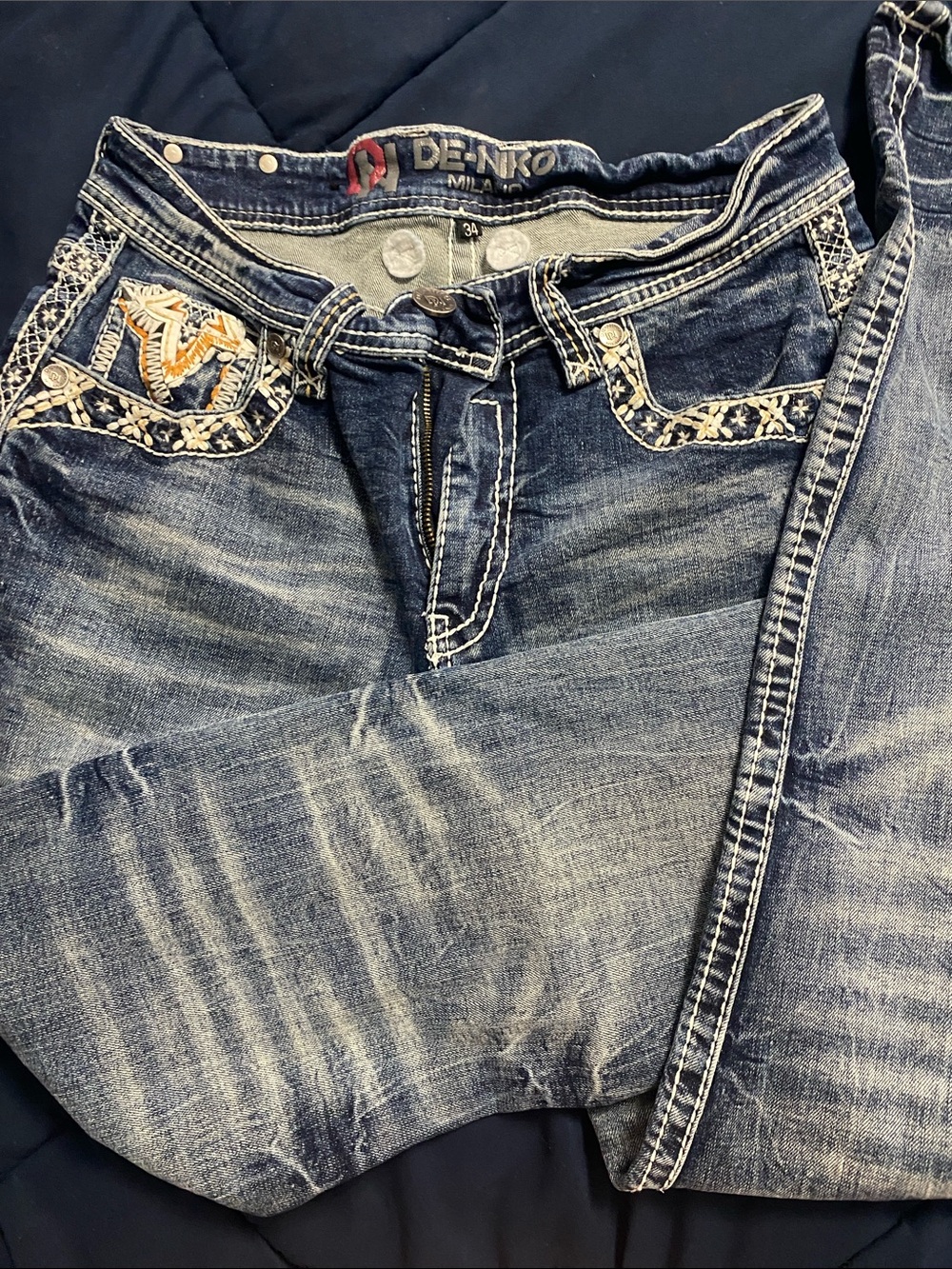 Denim Relaxed Fit Men’s Jeans — Washed Blue with Embroidered Pocket